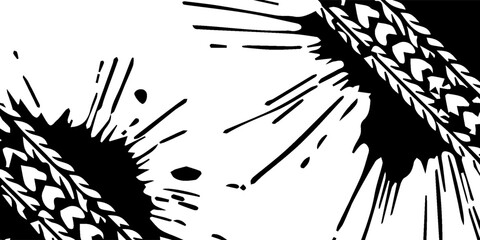 Black tire marks on a white background with a worn effect and splashes of dirt. Vector isolated texture .Tire tracks background for rally, drift, motocross, vector dynamic tire track