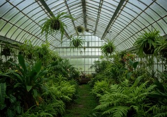 Greenhouse Full of Lush Tropical Plants and Ferns