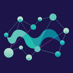 Abstract Network Teal Wave & Connected Nodes Design
