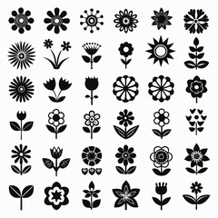 Floral Icons A Collection of 36 Unique Black and White Flower Designs
