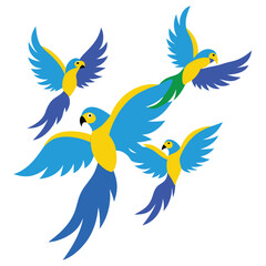 Obraz premium Vibrant Blue and Yellow Parrots in Flight A Stunning Avian Illustration