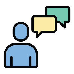 Naklejka premium Conversation icon flat line style illustration representing communication and dialogue between individuals, suitable for messaging, customer service, and social interaction-related projects