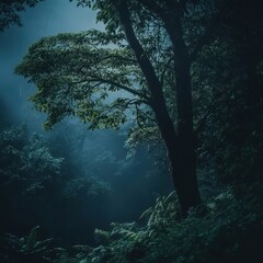 Obraz premium A towering tree in a lush rainforest for World Rainforest Day Focus on the tree and foliage