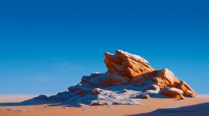 A desert landscape with a rock formation under a clear blue sky on a bright sunny day in the wilderness