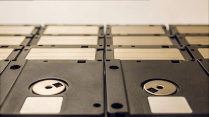 Vintage Floppy Disks Arranged Neatly on a Light Background