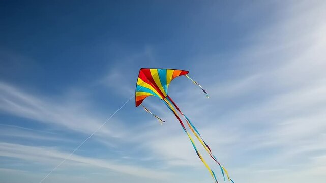 Colorful kite flying in a clear blue sky