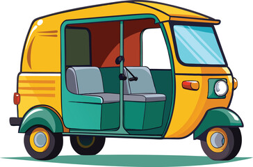 Obraz premium Illustration of a yellow and green auto rickshaw vehicle