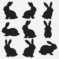 Set of different rabbits silhouettes. Cutie bunnies. Vector. set of rabbit illustration.