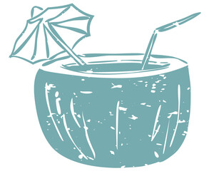 PNG coconut water linocut sticker on transparent background