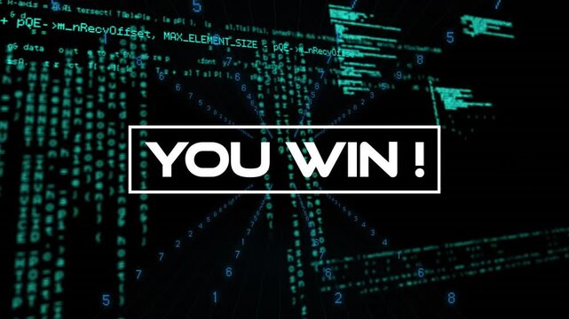 Data flow merging You Win banner fading in glitching clearing codes shifting boosting victory