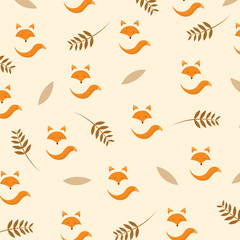 Vector illustration of a fox pattern with leaves.