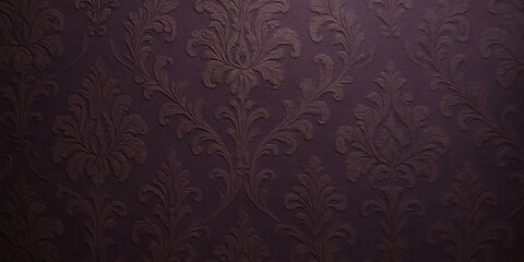 Dark Purple Damask Background, Ornate Floral Pattern Texture, Elegant Vintage Surface, Classic Fabric Design