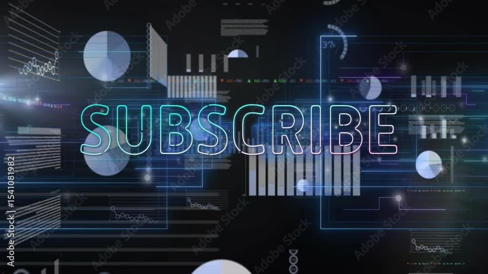 Poster outline subscribe text emerging charts sliding glow pulsing tickers changing inviting subscription