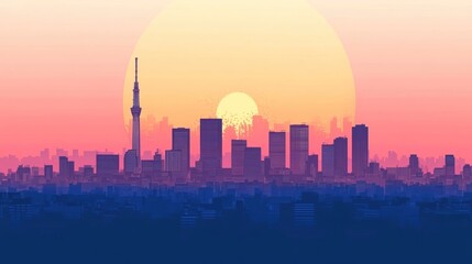 Fototapeta premium Colorful city skyline vector illustration with buildings and cityscape