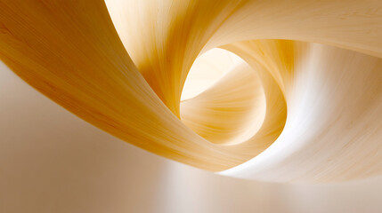 Abstract beige and yellow swirl tunnel with soft lighting creating a smooth and flowing effect