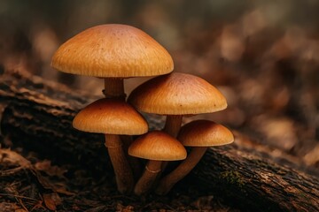 Fototapeta premium Cluster of Orange-Brown Mushrooms Growing on Forest Floor