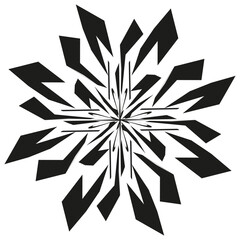 Obraz premium Black flower star. Abstract petal icon. Vector symmetrical shape. Bold radial design.
