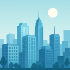 Fototapeta premium new Minimalist Cityscape Skyline with Sun