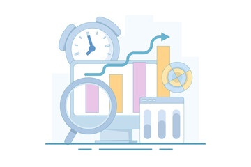 Naklejka premium graphical analysis concept. the process of collecting data as it becomes available and analyzing it. data being analyzed. data processing for analysis. flat style design.