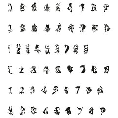 Mini icons grid. Tiny black symbols. Vector icon collection. Abstract elements.