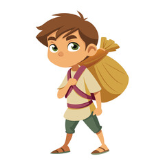 Cartoon boy carrying a sack over his shoulder illustration