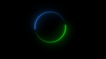 Glowing neon circle design with dual color illumination on black a futuristic and dynamic visual element