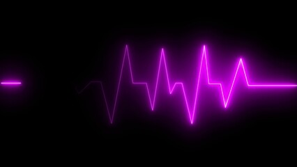 Glowing neon purple heartbeat pulse against a dark black backdrop medical science concept for health and wellness