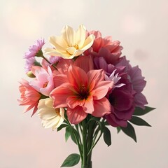 Obraz premium A bouquet of flowers, using a soft cinematic haze effect, with distinct sections, bold areas, and a soft focus, hazy background