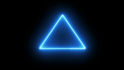 Glowing blue neon triangle against black background geometric illustration for futuristic designs and digital graphics.