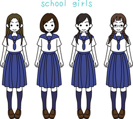 Obraz premium セーラー服の女子高生4人組