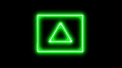 Glowing neon green triangle inside a square shape on black background modern and futuristic digital design element ideal for technology concepts