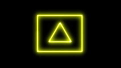Glowing neon shapes of a triangle inside a square with a vibrant yellow illumination on a dark background perfect for graphic design