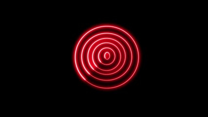 Abstract red neon target concentric rings on a stark black background graphic design element ideal for technological and modern concepts