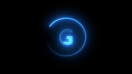 Abstract neon blue light spiral illuminating the letter g against a black background futuristic digital design concept