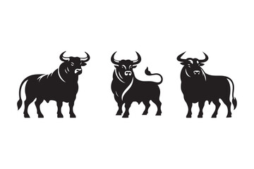 Bull Silhouette Vector Collection – Aggressive Ox Animal Illustration Set