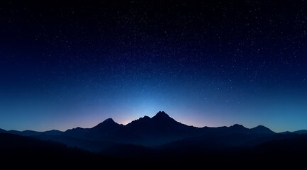 A starry night sky over mountains, with a gradient of deep blue to black. The stars form an intricate pattern in the shape of waves, creating a sense of depth and mystery