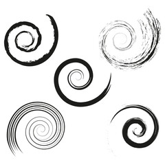 Swirl spiral collection. Curved line patterns. Vector flowing shapes. Dynamic curl elements.