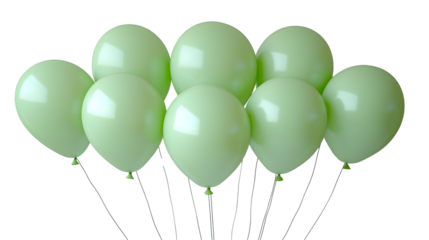 Pastel Green Balloons Floating in a Dark Space with Smooth Reflections and Elegance