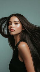 Naklejka premium Side view of a woman with flowing silky hair in motion