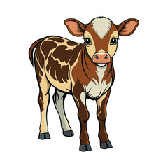 Cartoon illustration of a brown and white calf standing