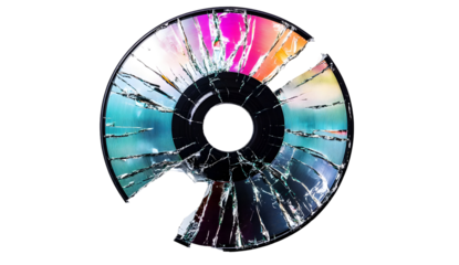 Visually Striking Image of a Shattered Compact Disc Against a Dark Backdrop