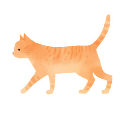 Watercolor-Style Illustration of a Walking Orange Tabby Cat 