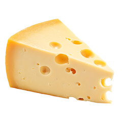 Triangular piece of emmental cheese with holes on a black background detail