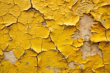 cracked yellow paint texture on old wall