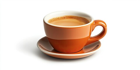 Obraz premium Elegant orange coffee cup with a smooth beverage on a clean white background