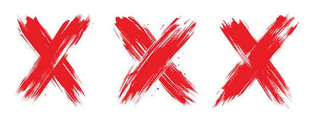 Red letter X mark icon with brush stroke style