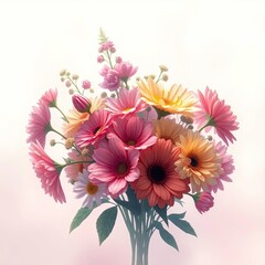An illustration featuring a bouquet of flowers rendered in a soft cinematic haze style, the composition divided into distinct sections with bold areas, soft focus and a hazy background