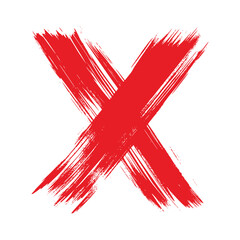 Red letter X mark icon with brush stroke style