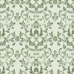The green olive chic, seamless flower leaf pattern represents a warm, cozy, vector-style mood used for wallpapers, tiles, etc.