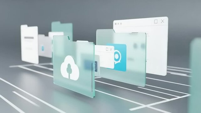 Transparent folders and web browser windows in a 3d display.